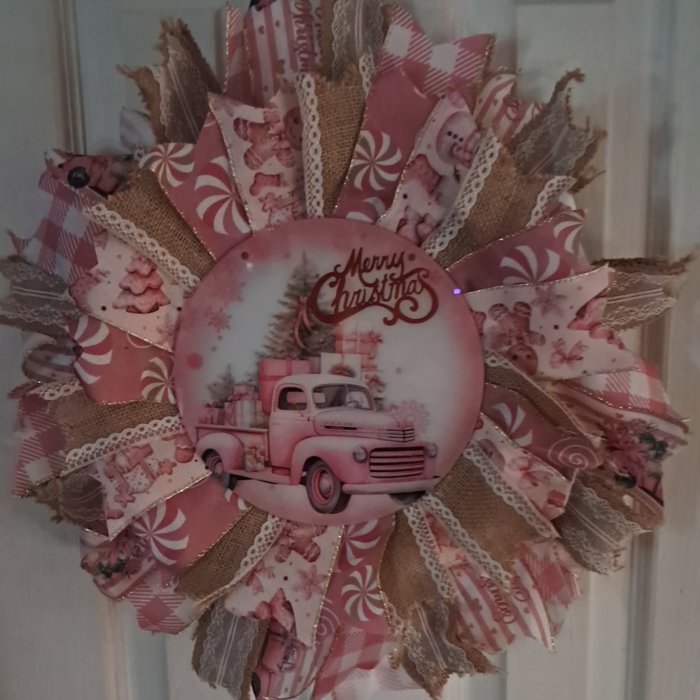 Pink and Brown Merry Christmas Wreath New And HOMEMADE